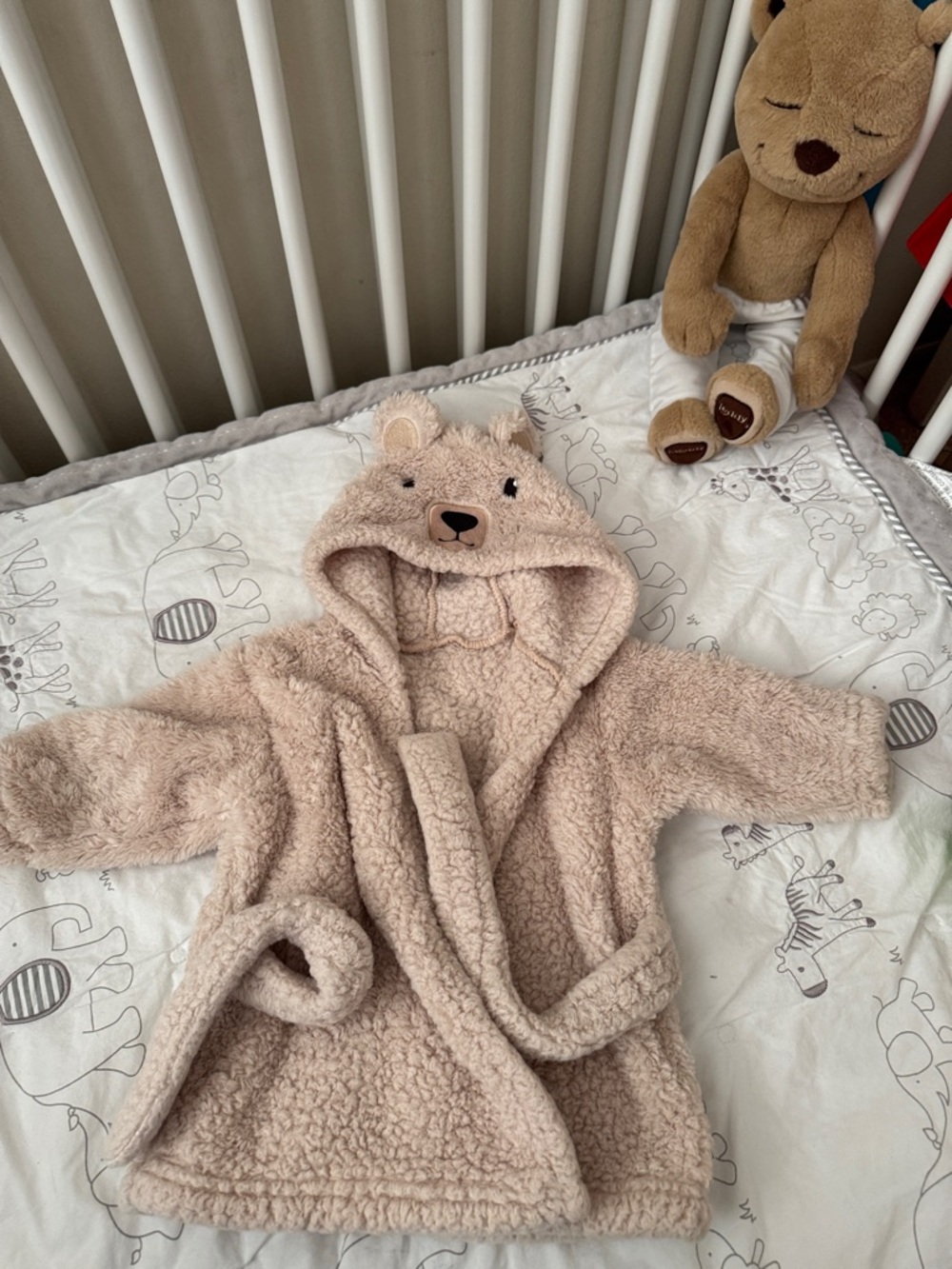 Cute Teddy Hooded Kids One-Piece in Light Beige